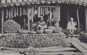 Indfødt butik, Calcutta, Indien (s/h-billede) af English Photographer
