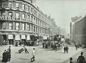 Newgate Street, med udsigt mod øst fra Old Bailey, City of London, 1890 af English Photographer