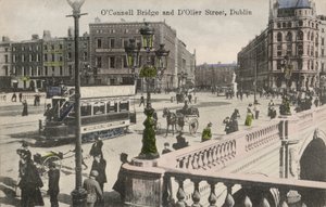 OConnell Bridge, DOlier Street, Dublin, Irland (s/h-billede) af English Photographer