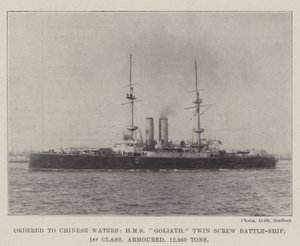 Bestilt til kinesisk farvand, HMS Goliath, Twin Screw Battle-Ship, 1. klasse, pansret, 12.950 tons af English Photographer