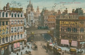 Postkort fra Ludgate Circus, London, sendt i 1913 (håndfarvet foto) af English Photographer