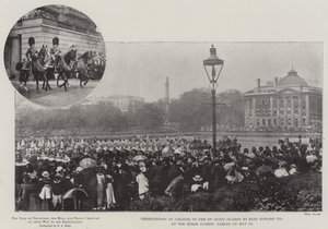 Præsentation af farver til den 3. skotske vagt af kong Edward VII ved Horse Guards Parade den 24. maj af English Photographer