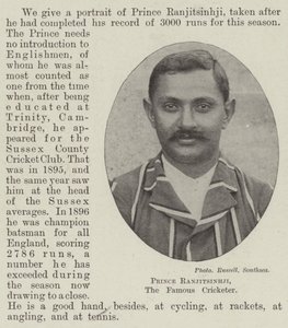 Prinz Ranjitsinhji, der berühmte Cricketspieler von English Photographer