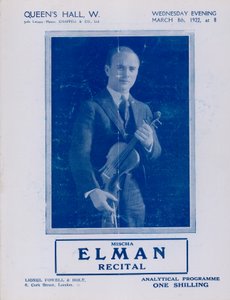 Program for Mischa Elman-recital, Queens Hall, den 8. marts 1922 af English Photographer