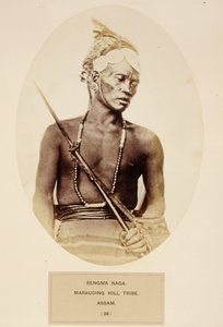 Rengma Naga, Marauding Hill Tribe, Assam, fra The People of India, af J. Forbes Watson, udgivet 1868 (albummet tryk)