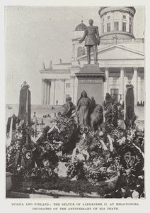 Rusland og Finland, statuen af Alexander II i Helsingfors, dekoreret på årsdagen for hans død af English Photographer