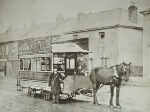 Enkelt-hestes bil fra Croydon Tramways Company ved Red Deer-terminalen, 1885 af English Photographer