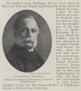 Sir Frederic L Robinson, trækker sig fra næstformandsposten i Board of Inland Revenue af English Photographer
