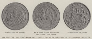 Sir Walter Raleghs officielle segl, der skal præsenteres for British Museum af English Photographer