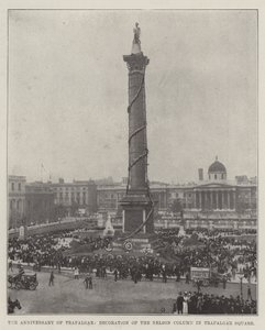 Årsdagen for Trafalgar, udsmykning af Nelson-søjlen på Trafalgar Square af English Photographer