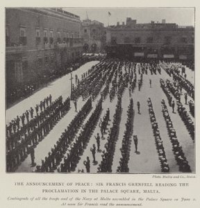 Meddelelsen om fred, Sir Francis Grenfell læser proklamationen på Palace Square, Malta af English Photographer