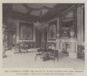 Lejligheden, hvor prinsen af Wales underholdt Lord Roberts ved frokosten, spisestuen, Buckingham Palace af English Photographer