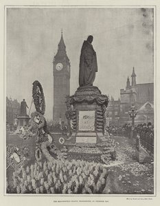 Beaconsfield-statuen, Westminster, på Primrose Day af English Photographer