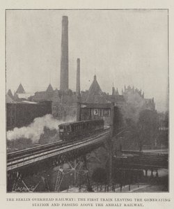 Berlin Overhead Railway, det første tog, der forlader generatorstationen og passerer over Anhalt Railway af English Photographer