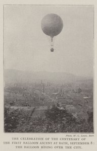 Fejringen af 100-året for den første ballonopstigning i Bath, 8. september, ballonen stiger over byen af English Photographer