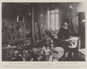 Professor Virchows død, den berømte videnskabsmand i hans laboratorium ved det patologiske institut, Berlin af English Photographer