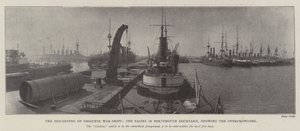 Kasseringen af forældede krigsskibe, bassinerne i Portsmouth Dockyard, der viser overbelægningen af English Photographer