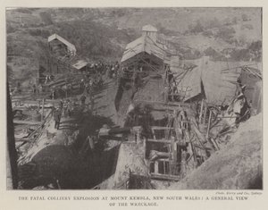 The Fatal Colliery Explosion ved Mount Kembla, New South Wales, en generel udsigt over vraget af English Photographer