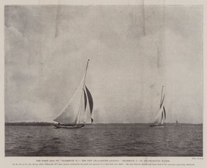 The First Sail of Shamrock II, den nye udfordrer, der fører Shamrock I i Southampton Water af English Photographer
