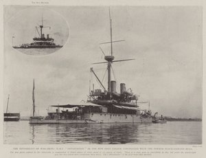 Krigsskibenes usynlighed, HMS Devastation i den nye grå farve i kontrast til det tidligere sortmalede skrog af English Photographer