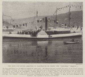 Kongen og Dronningen ankommer til Dartmouth ombord på Dolphin, 7. marts af English Photographer