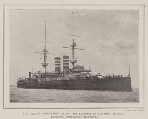 Det største flydende krigsfartøj, det japanske slagskib Mikasa, der går ind i Portsmouth Havn af English Photographer