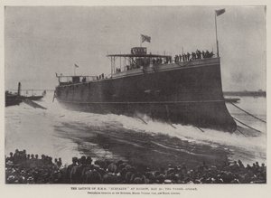 Lanceringen af HMS Euryalus ved Barrow, 20. maj, fartøjet flydende