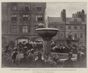 Manchester Waterworks, der tænder for vandet fra Thirlmere til Manchester Mains af English Photographer