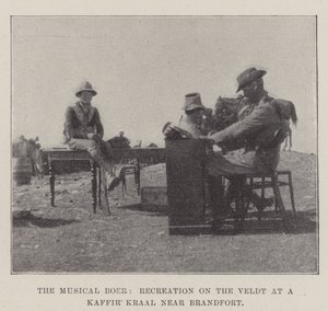 The Musical Boer, Recreation on the Veldt ved en Kaffir Kraal ved Brandfort af English Photographer