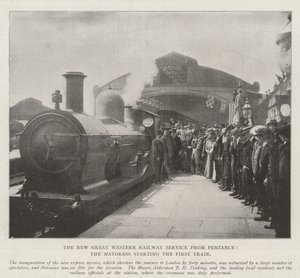The New Great Western Railway Service fra Penzance, borgmesterinden starter det første tog af English Photographer