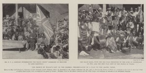 Prinsen af Wales gave til maorierne, præsentation af et flag til Arawa-stammen af English Photographer
