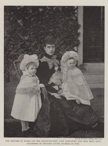 Prinsessen af Wales og hendes børnebørn, Lady Alexandria og Lady Maud Duff, døtre af prinsesse Louise, hertuginde af Fife af English Photographer