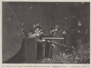 Prinsessen af Wales lancerer det nye krigsskib Prince of Wales i Chatham den 25. marts af English Photographer