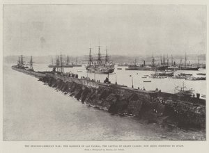 Den spansk-amerikanske krig, havnen i Las Palmas, hovedstaden på Gran Canaria, som nu befæstes af Spanien af English Photographer