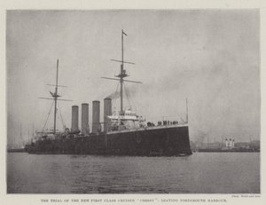 Retssagen mod den nye førsteklasses krydser Cressy, der forlader Portsmouth Havn af English Photographer