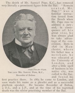 Den afdøde hr. Samuel Pope, KC, Recorder of Bolton af English Photographer