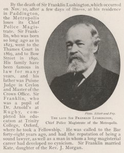 Afdøde Sir Franklin Lushington, politimester i Metropolis af English Photographer