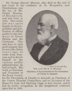 Den afdøde Sir GS Measom, formand for Royal Society for the Prevention of Cruelty to Animals af English Photographer