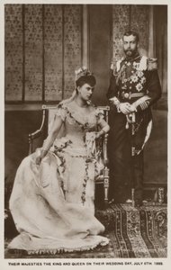 Brylluppet mellem prins George, hertug af York (senere kong George V), og prinsesse Mary af Teck (senere dronning Mary) (s/h-foto) af English Photographer