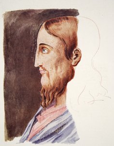 2. århundrede portræt af Kristus fra de romerske katakomber, tegning attri. til T. Heaphy, gengivet i The Outline of History: being a plain history of life and mankind af H.G. Wells, London (colour lith