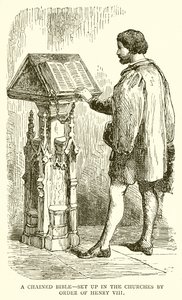 En lænket bibel - opstillet i kirkerne efter ordre fra Henrik VIII af English School