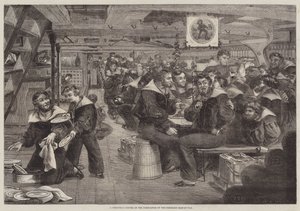 En julemiddag i Forecastle of the Pembroke Man-of-War (gravering) af English School