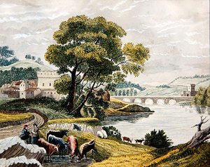 Claudiansk landskab, ca.1825 (akvarel på papir) af English School