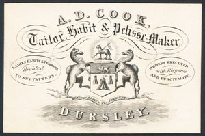 A D Kok, skrædder, habit- og pelissemager, fagkort af English School