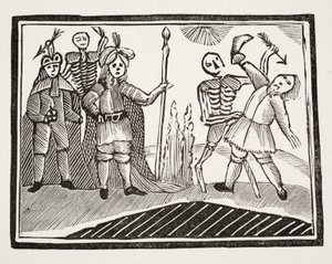 A Dialogue between A Blind Man and Death, illustration fra Chap-books of the Eighteenth Century af John Ashton, pub. 1882 af English School