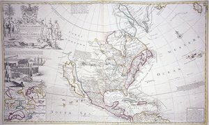 Et dobbeltsidet kort over Nordamerika, ca. 1708-20 af English School