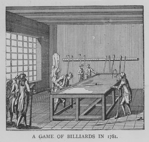 Et spil billard i 1781 (gravering) af English School
