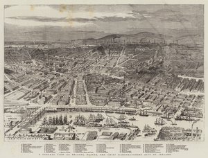 Et generelt billede af Belfast, Ulster, den øverste produktionsby i Irland (gravering) af English School