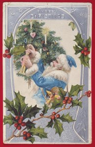 "A Happy Christmas", victoriansk kort (chromolitho) af English School