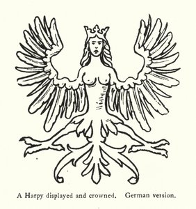 En Harpy udstillet og kronet, tysk version (gravering) af English School